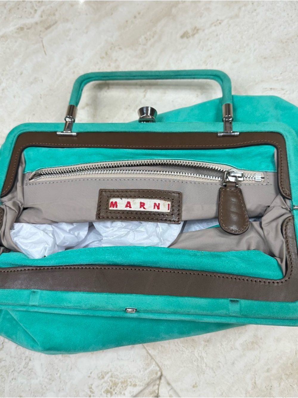 MARNI Turquoise Suede Top-Handle Women's Bag🌸 - Picture 4 of 11